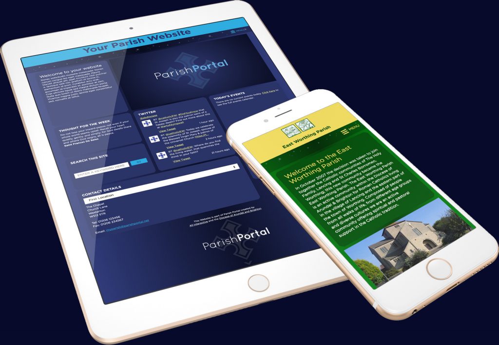 Parish Portal Website Builder Shown On iPAD and Mobile